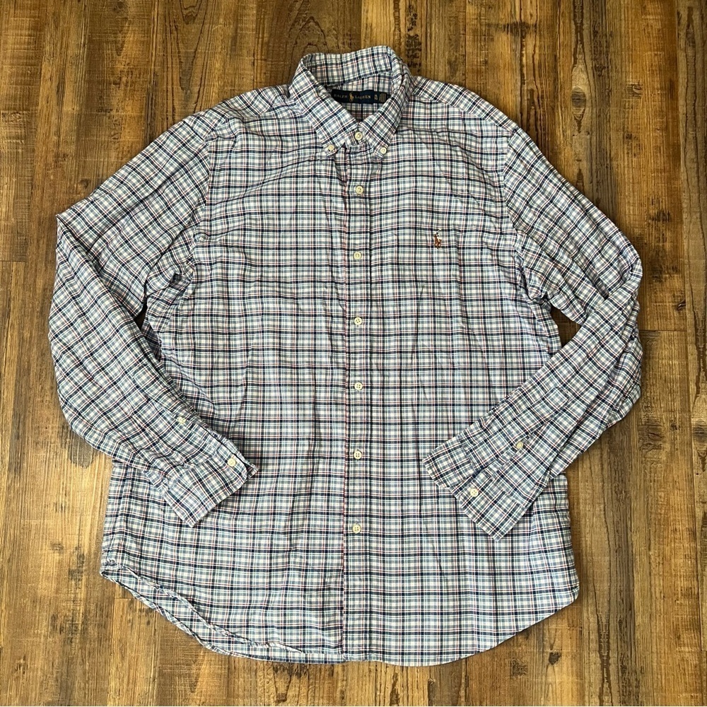 Ralph Lauren Shirt Mens XL Red Green Blue Plaid Long Sleeve Oxford Button Down